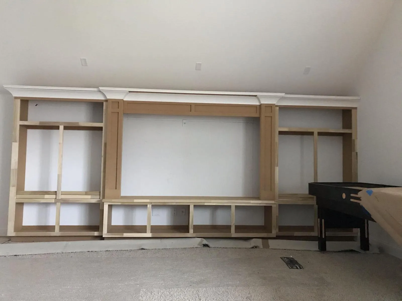 Media wall framed out before finishing