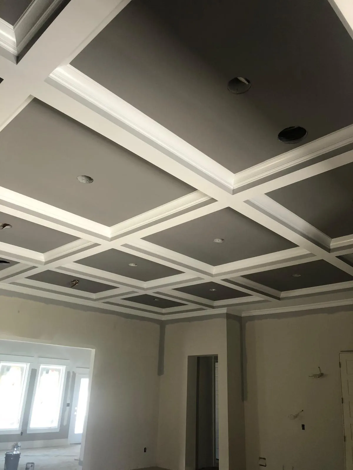 Coffered ceiling framed and finished, before paint