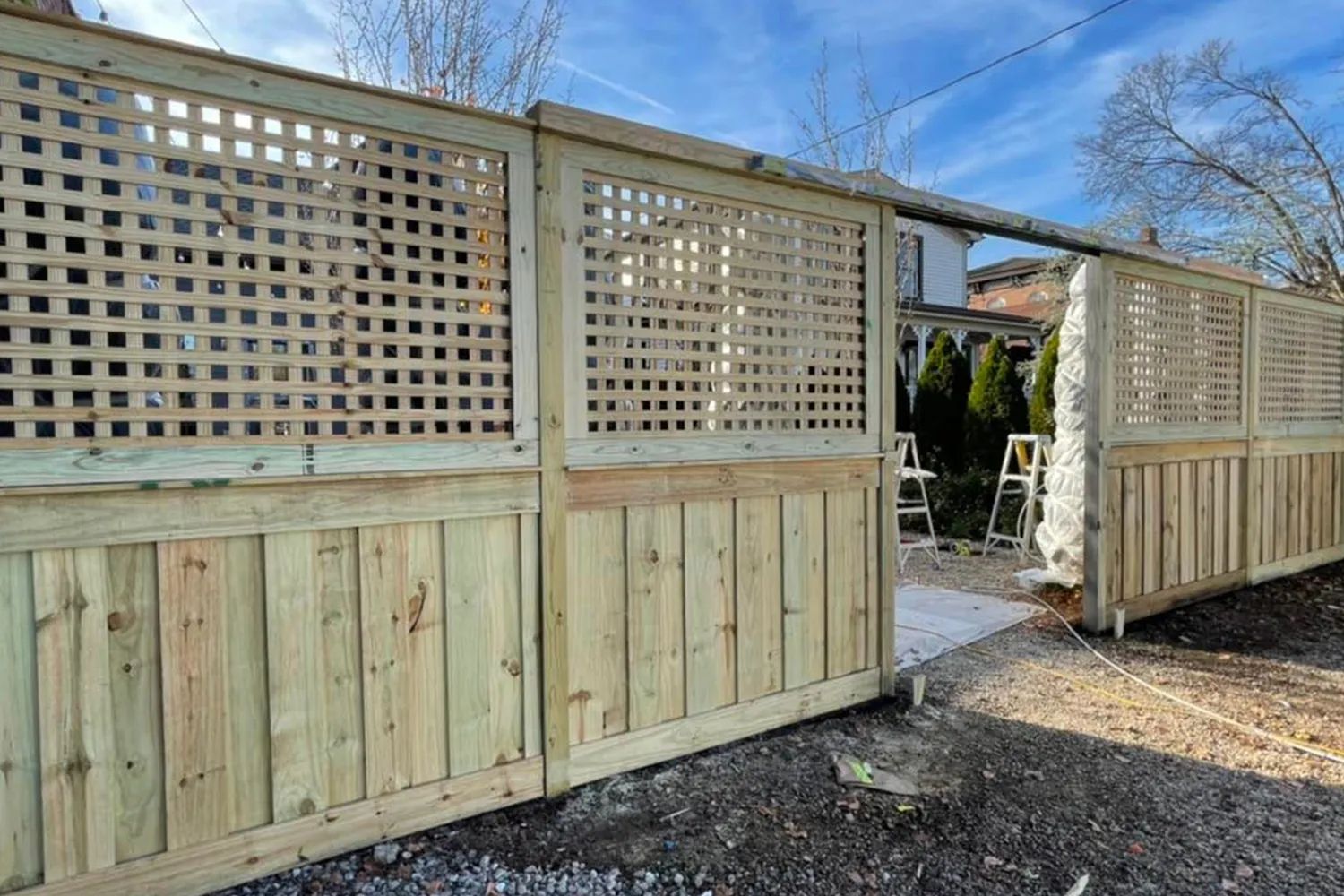 New wood privacy fence with a lattice top