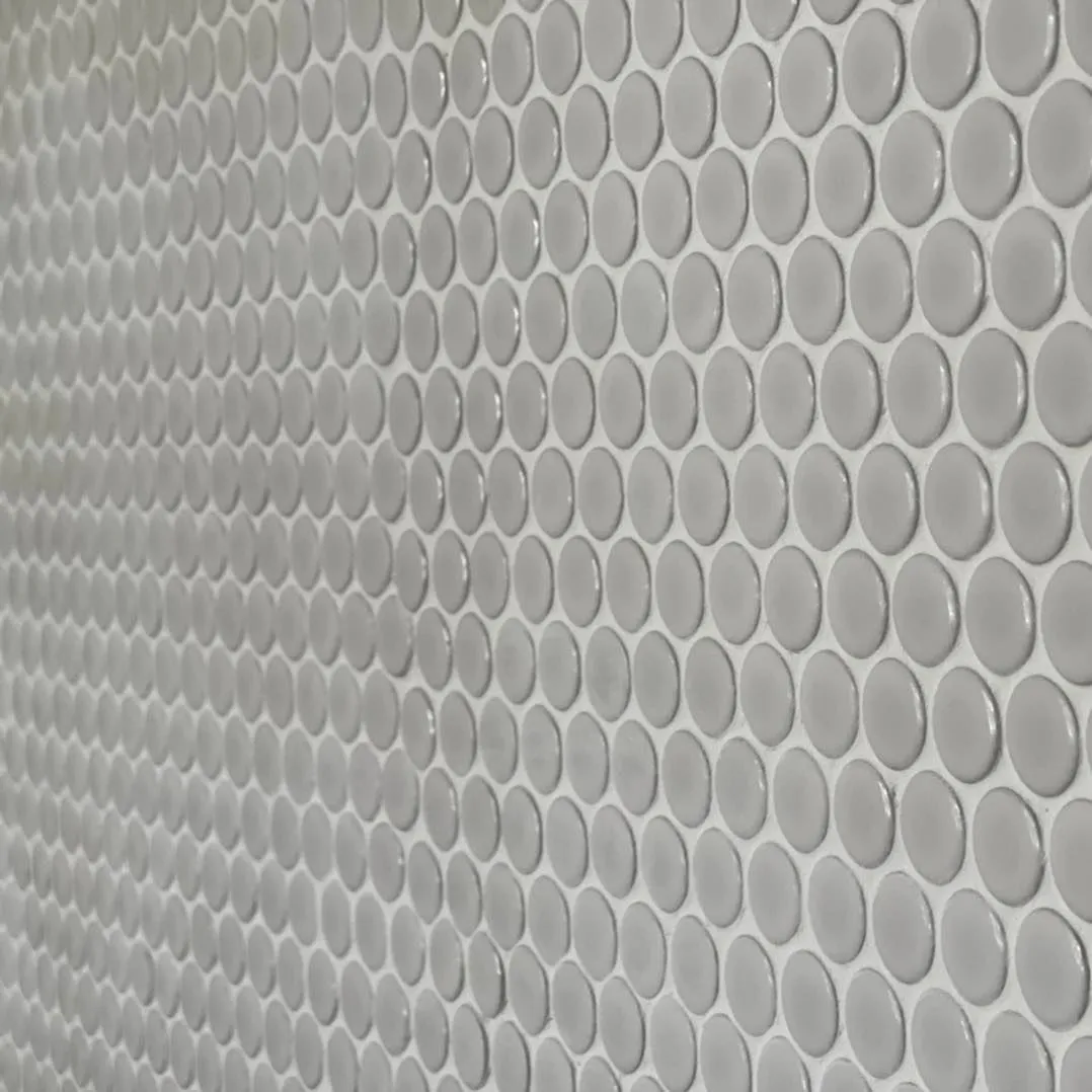 Close view of a penny tile wall